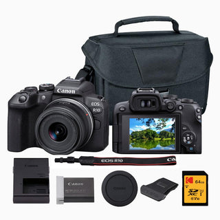 EOS R10 Mirrorless Camera with RF-S 18-45mm Lens and Accs Bundle by Canon – Black, Model CAER101845-K1