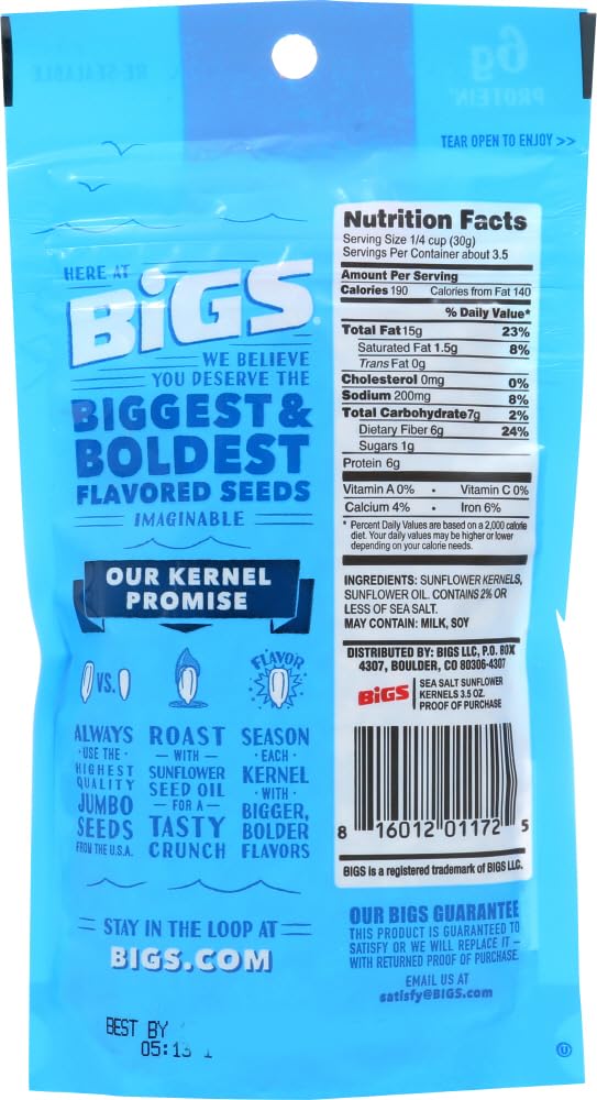 Bigs Sea Salt Sunflower Seed Kernel by Thanasi – 3.5 Ounces, Pack of 36, Model 55180