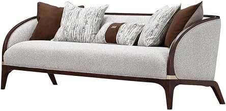 Michael Amini Houston Pebble Brown Sofa Solid & Manufactured Wood Frame Boucle Upholstery 100% Polyester Birch Rubberwood Construction Comfortable Seating for Living Room