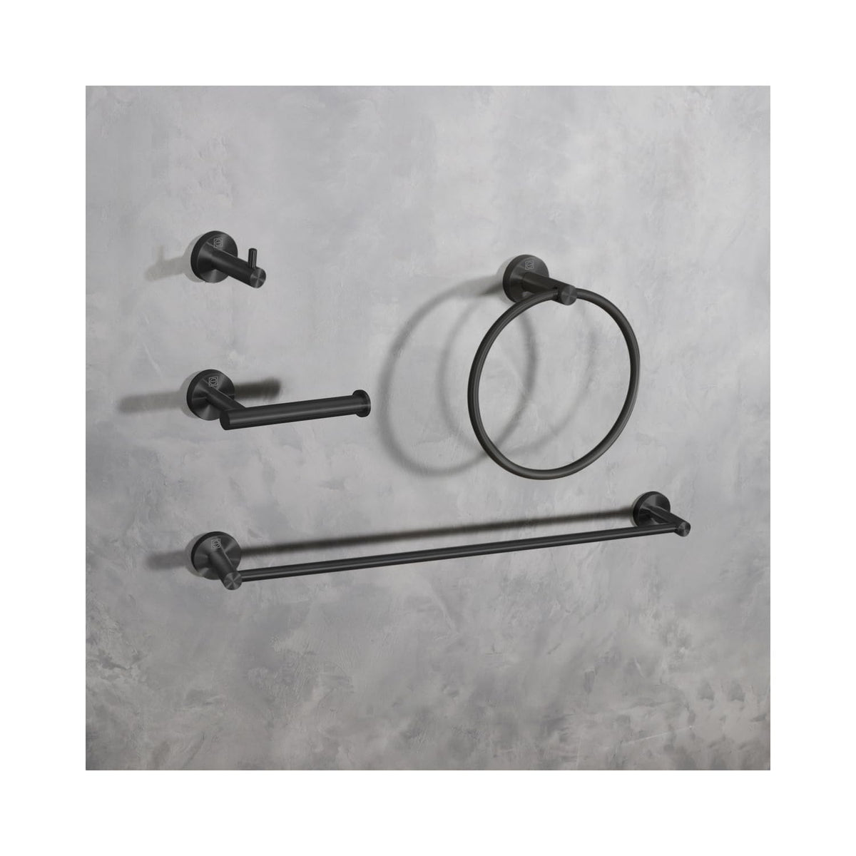 Freya 4-Pc Stainless Steel Hardware Set in Black by Elegant Kitchen and Bath – Stainless Steel, Black, Model HWB-11S4MBK