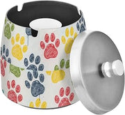 Cute Colorful Dog Paws Splash Ashtray with Lid, Outdoor Ashtrays for Patio