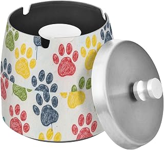 Cute Colorful Dog Paws Splash Ashtray with Lid, Outdoor Ashtrays for Patio