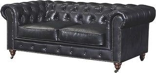 Starlight Canyon Home Leather-Upholstered Chesterfield Loveseat with Button-Tufted Solid Wood Frame, Tufted Sofa Victorian Loveseat, Slate