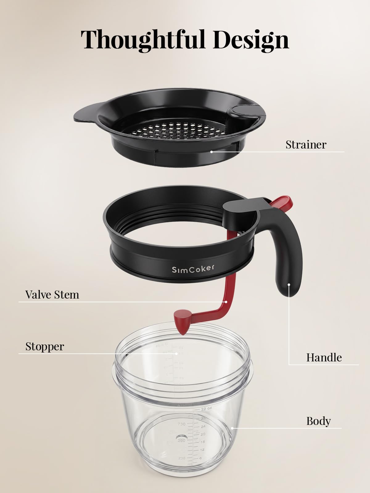 SimCoker Gravy Separator, Bottom Release Design, 4 Cup Black