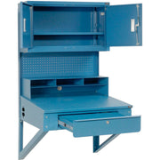 Shop Desk Wall Mount w/Pigeonhole Compartments and Cabinet Riser by Global Industrial – Blue, Steel, Model 249691