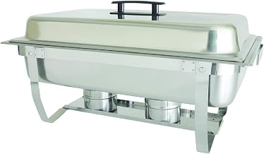 Thunder Group SLRCF001F Chafer, 8 Quart, Full-Size, with Folding Stand, Welded Frame, dripless Water pan, Lift-Off Cover with Plastic Handle, Duel Fuel Holder
