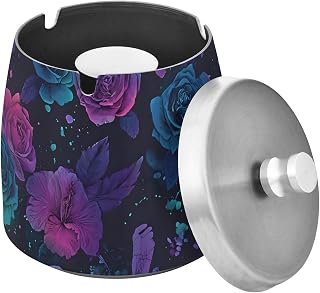 Dragonfly Butterfly Rose Splash Ashtray with Lid, Outdoor Ashtrays for Patio