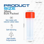 LabChoice Universal Containers - Polypropylene - 30 mL Specimen Vial with Screw-On Cap - Solid and Liquid Sample Collection - 100 per Bag by Dynarex – 400 Count, Model 43051
