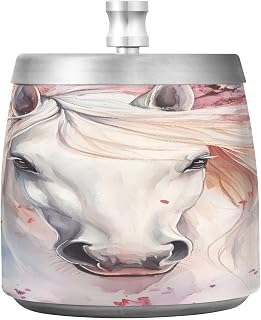 White Horse Cherry Blossom Splash Ashtray with Lid, Outdoor Ashtrays for Patio