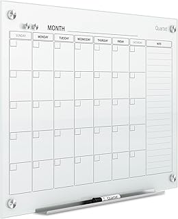 Quartet Dry Erase White Board 36"W x 24"H Glass Calendar, Magnetic Planning Board, White (GC2418F)