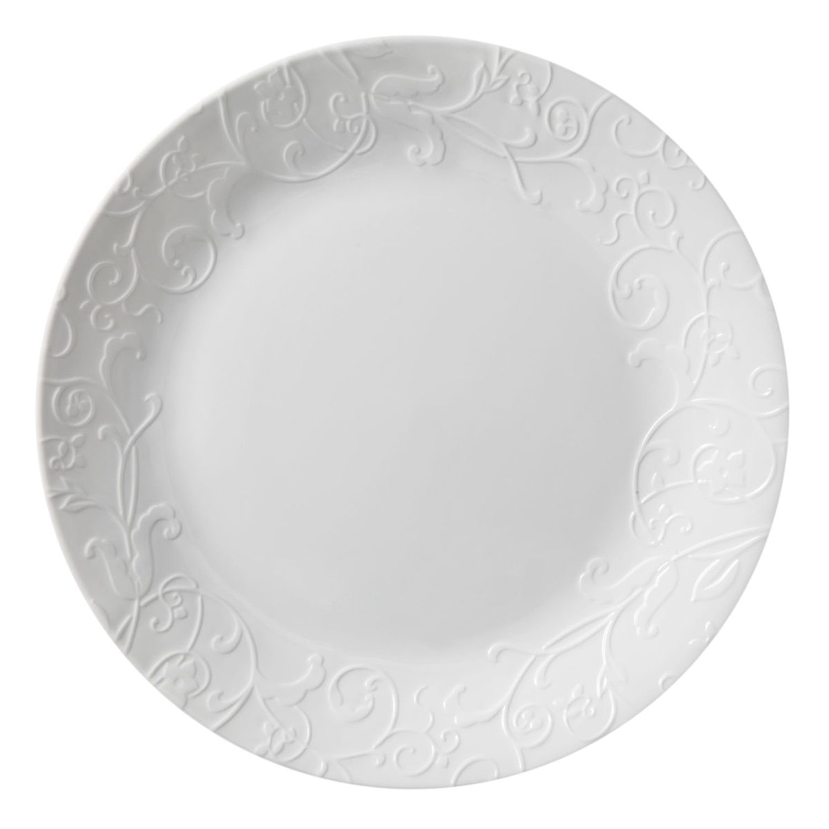 Embossed Bella Faenza 10.25" Dinner Plate (Set of 4) by Corelle – Large, Glass, White