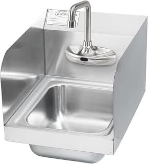 Krowne HS-65 Hand Sink, Wall Mount, 9"W x 11"D x 5" deep Bowl, 4" OC Electronic Faucet, 4-1/2" Double Bend spout, 7-3/4" Side Splashes, Includes: Control Module, Mechanical Mixing Valve & Supply Hose
