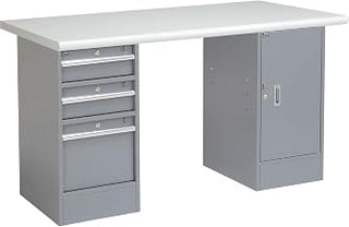 Global Industrial Pedestal Workbench, 3 Drawers & 1 Cabinet, Gray Pedestal