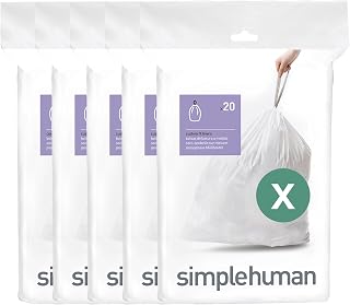 simplehuman Code X 100 Count Custom Fit Liners, Heavy-Duty Commercial Drawstring Trash Bags, One-by-One Mess-Free Dispense, Extra Thick & Double Seamed, 50% PCR Plastic, 80 Liter / 21 Gallon, White