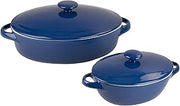 10 Strawberry Street Sienna Covered Casserole 10" and 7" Bakeware Set, Blue