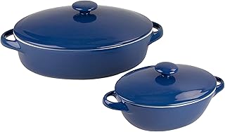 10 Strawberry Street Sienna Covered Casserole 10" and 7" Bakeware Set, Blue