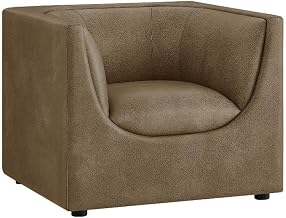 Modway Hilda Modern Curved Back Faux Leather Armchair in Mushroom – Vegan Leather Upholstered Accent Chair for Living Room, Apartment, Office