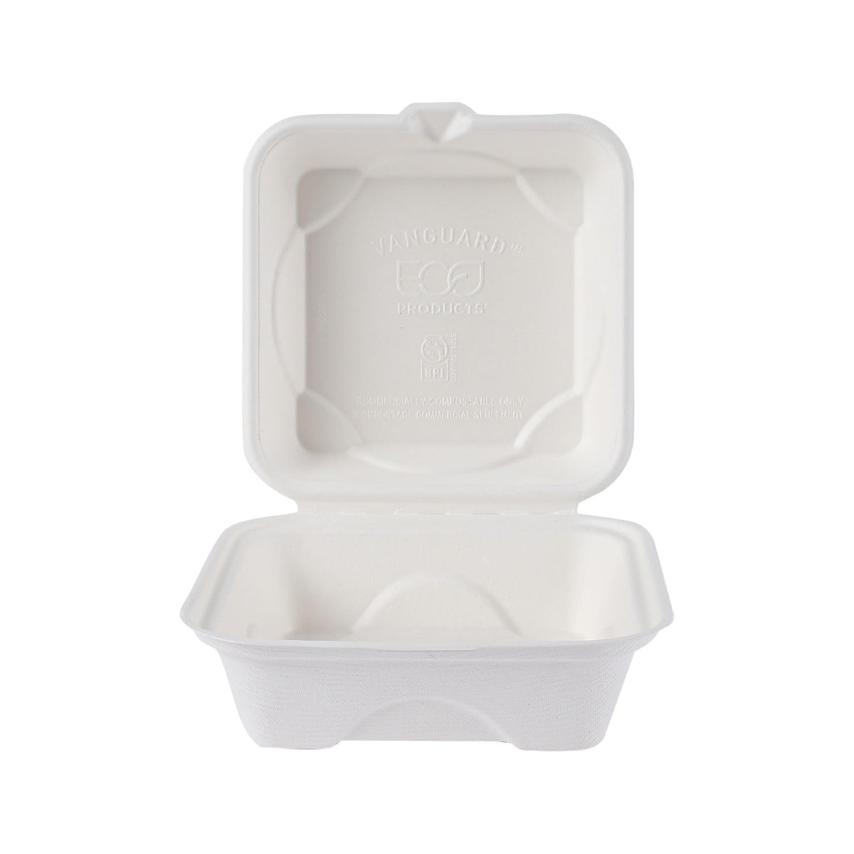 Eco-Products Compostable Vanguard 6" Clamshell Sandwich Containers by ECO PRODUCTS – 6" x 6", molded fiber, White, Pack of 500, Model EP-HC6NFA