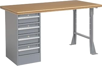 Global Industrial 60" W x 30" D Workbench, 1-3/4" Safety Edge Shop Top, 4 Drawer/Open Leg