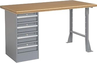 Global Industrial 60" W x 30" D Workbench, 1-3/4" Safety Edge Shop Top, 4 Drawer/Open Leg