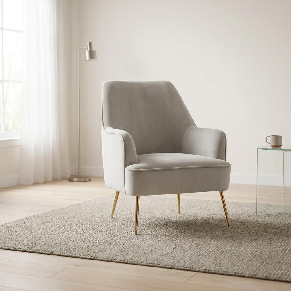 Velour-Upholstered Accent Chair with Solid Rubberwood Frame by Starlight Canyon Home – Velour Fabric with Rubberwood Solid Frame, Grey