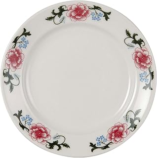 Tuxton Western Rose Eggshell Western Rose Floral Rolled Edge 9-Inch Plate, Case of 24, White/Green/Pink/Blue; Scratch Resistant; Chip Resistant; Lead & Cadmium Free; Dishwasher, Microwave, Oven Safe