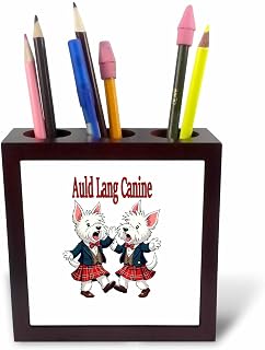 3dRose Auld Lang Canine West Highland Terrier Ceilidh Celebration 5 inch tile pen holder