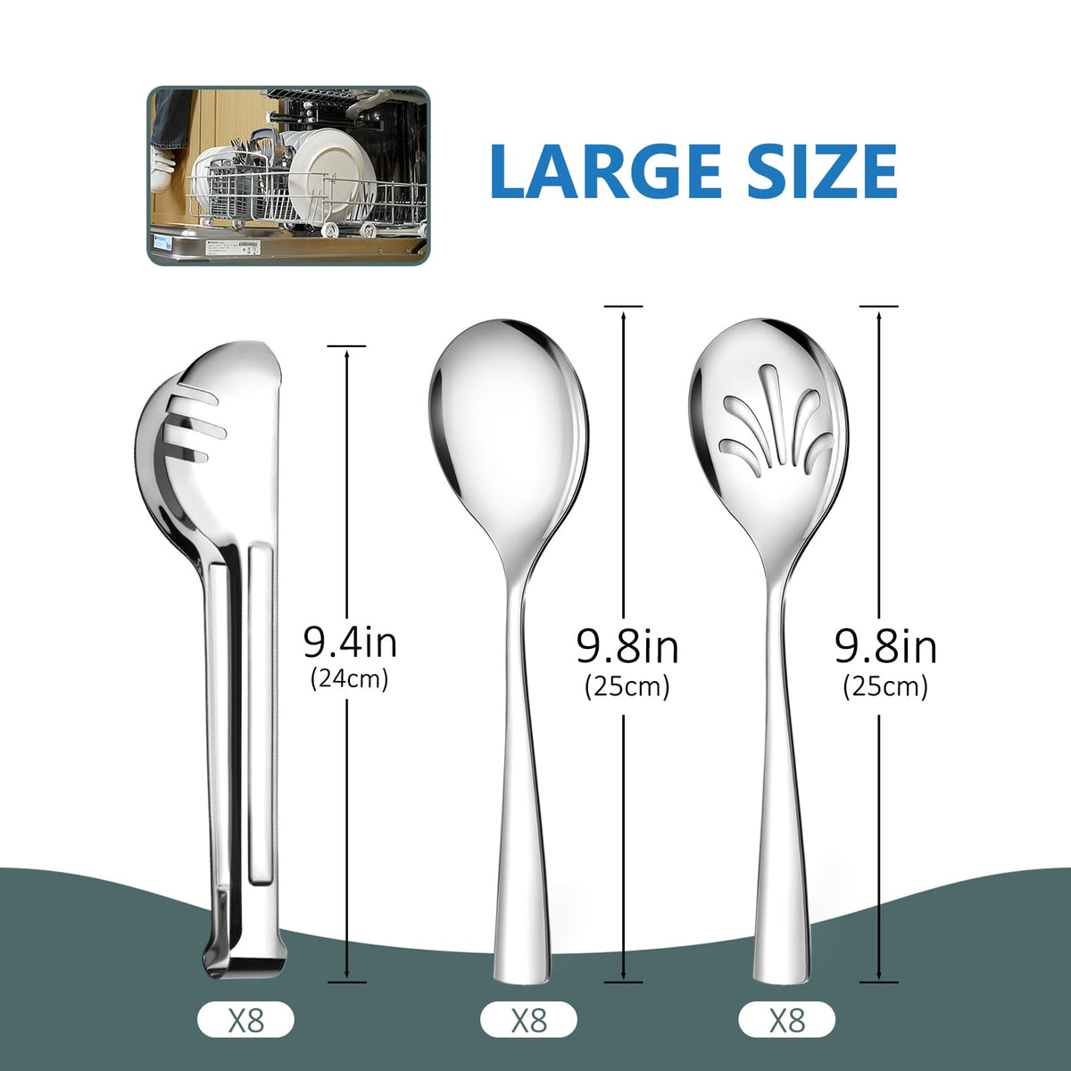 Teivio Stainless Steel Serving Utensils Set, 24 Pieces, Silver