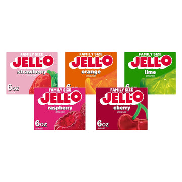 Variety Pack Orange Cherry Lime Strawberry Raspberry 6 oz (5-Pack) by Jell-O – 6 Ounce (Pack of 5), Pack of 5