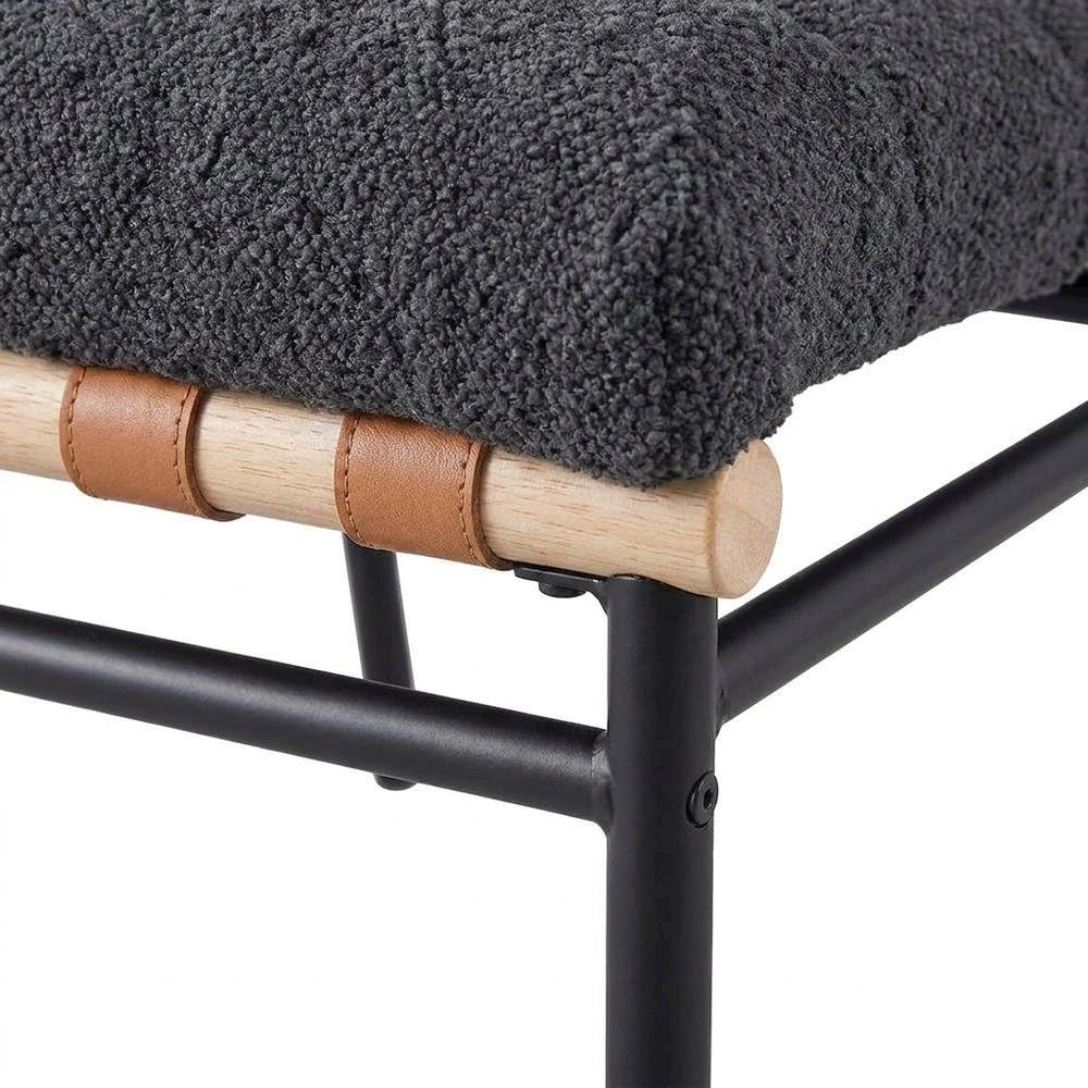 Dark Gray Boucle Fabric Dining Chairs Set of 2 with Black Iron Legs by Furnifact – Fabric, Steel, Wood, Grey, Pack of 2