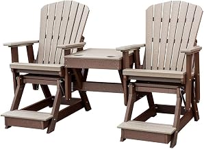 Brown Double Balcony Height Glider, Elevated 2-Seater with Center Table, All-Weather HDPE Glider Furniture