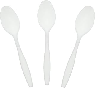 AmerCareRoyal Heavy Weight Unwrapped Disposable Polystyrene Plastic Teaspoons for Restaurants and Catering in Retail Packaging, White, Pack of 1000