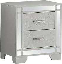 Starlight Canyon Home Beige Nightstand, Wood Construction, Glam Design, Center Mount Metal Drawer Glides, Spacious Drawer, Elegant Champagne Finish