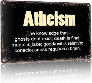 Atheism Metal Sign 8x12 Inch for Study Room Wall Decor | Atheism Belief Sign, Home Office Decor, Library Accent, Rational Thinking Gift for Free Thinkers