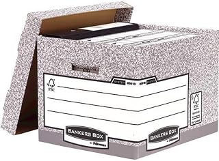 Bankers Box 10 System Standard Storage Box with Lids - Cardboard Storage Box with Lids for Office Storage - Archive Boxes with Handles - W33.3 x H28.5 x D39cm (Pack of 10) - Grey