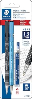 STAEDTLER Triplus Micro Mechanical Pencils, 1.3mm #2 Lead with Twist Eraser, Ergonomic Triangular Grip, Includes 6 Refills, Break-Resistant Lead, 2-Pack
