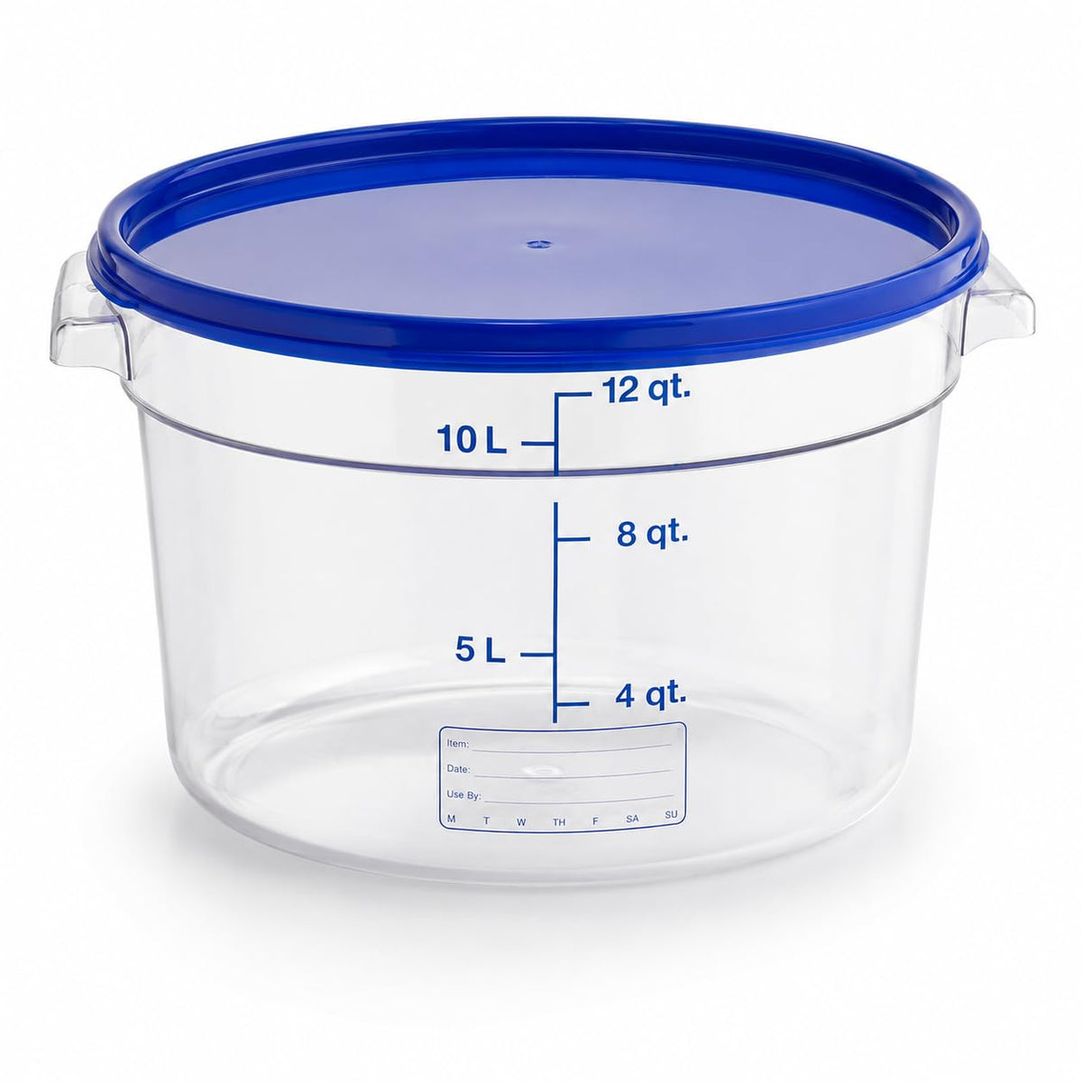 12 Qt Round Polycarbonate Food Storage Container with Blue Lid by Glownary – 12.0 quarts, Clear, Model 247rcl12kt1