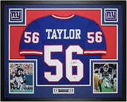 Lawrence Taylor Autographed Blue New York Jersey - Beautifully Matted and Framed - Hand Signed and Certified Authentic by Beckett