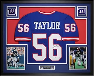 Lawrence Taylor Autographed Blue New York Jersey - Beautifully Matted and Framed - Hand Signed and Certified Authentic by Beckett