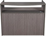 Wood Reception Desk with Frosted Glass Panel, Modern Office Front Desk and Check-in Counter for Waiting Room or Business Lobby, Driftwood