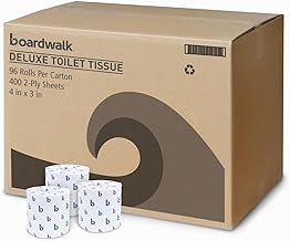 Boardwalk BWK6144 Two-Ply Toilet Tissue, White, 4" x 3" Sheet, 400 Sheets per Roll (Case of 96 Rolls)