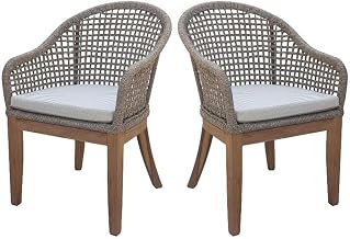 IC INTERNATIONAL CONCEPTS Set of Two Outdoor Teak Patio Dining Chair with Cushions - Natural