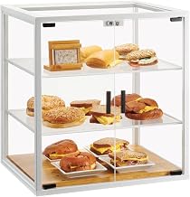 Monterey Collection – Bakery Case – 21W x 17D x 23H – White Powder Coated Metal, 2 White Composite Shelves, Pine Wood Shelf, Acrylic