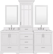 ARIEL Stafford 85 in. Double Rectangle Sink Bathroom Vanity Set with Carrara White Quartz Countertop 1.5 Edge in White