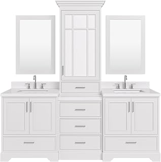 ARIEL Stafford 85 in. Double Rectangle Sink Bathroom Vanity Set with Carrara White Quartz Countertop 1.5 Edge in White