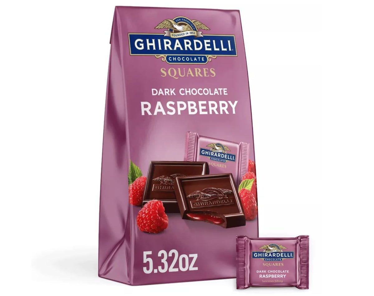 Dark Chocolate with Raspberry Filling Squares 6.38 oz by Ghirardelli – 6.38 Ounce (Pack of 1)