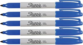 Sharpie Blue Markers, Fine Point Tip, Permanent Markers, 5-Count