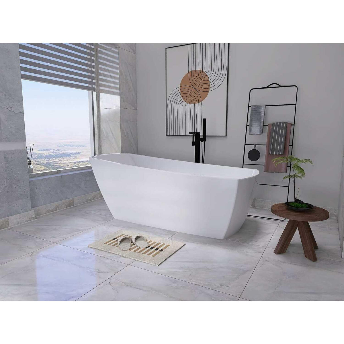 72" Soaking Single Slipper Bathtub -Glossy White/Black by Elegant Kitchen and Bath – Acrylic, White, Model BT21272GW-MBK