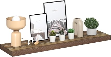 Furinno Tanna Floating Shelves for Wall, 12 x 47 Wall Shelf, Single Set Wall Mounted Floating Shelf with Invisible Bracket, 2-Inch Thick, for Bathroom, Living Room, Bedroom, Home Office, Retro Brown