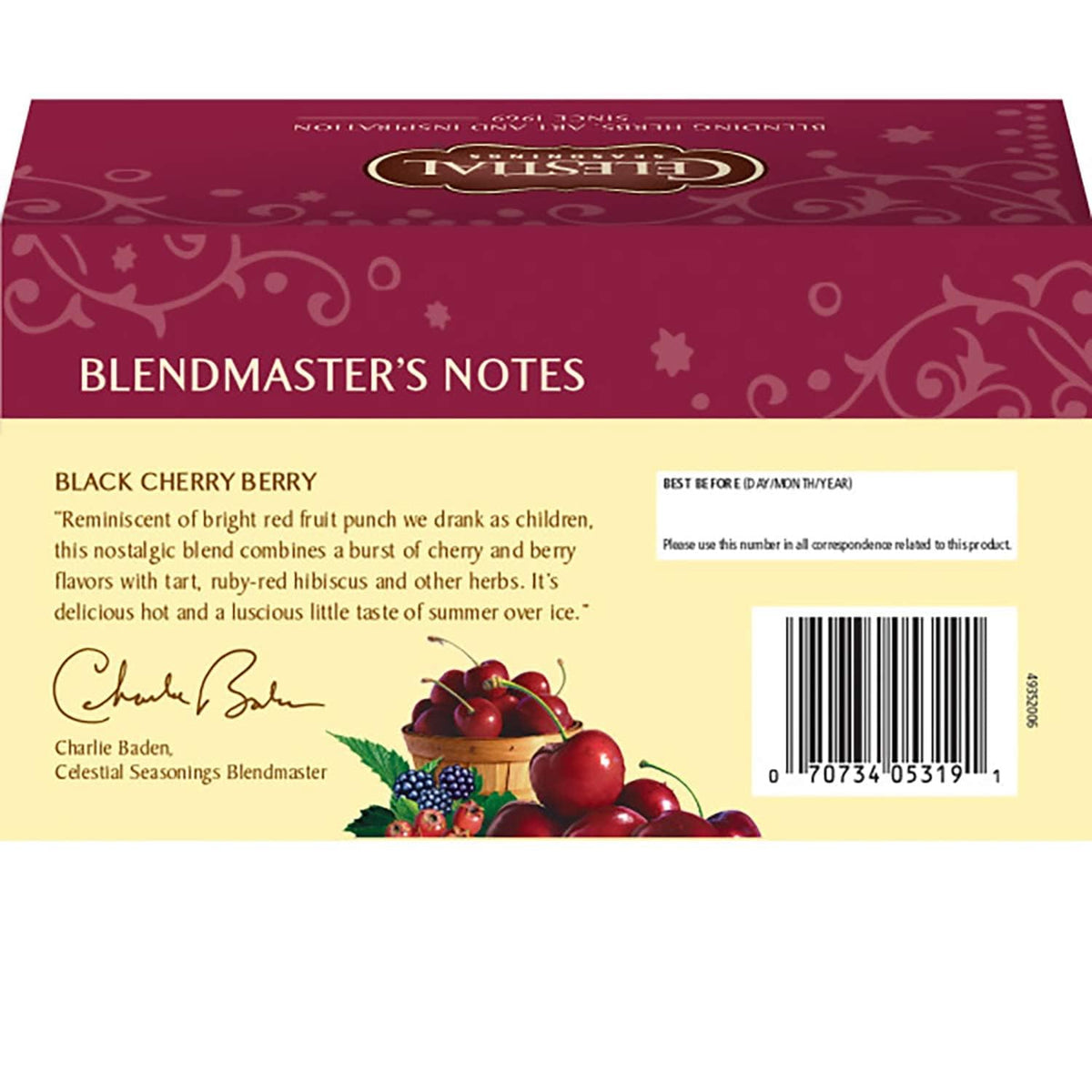 : Black Cherry Berry Herbal Tea Caffeine Free by Celestial Seasonings – Brown, Pack of 6
